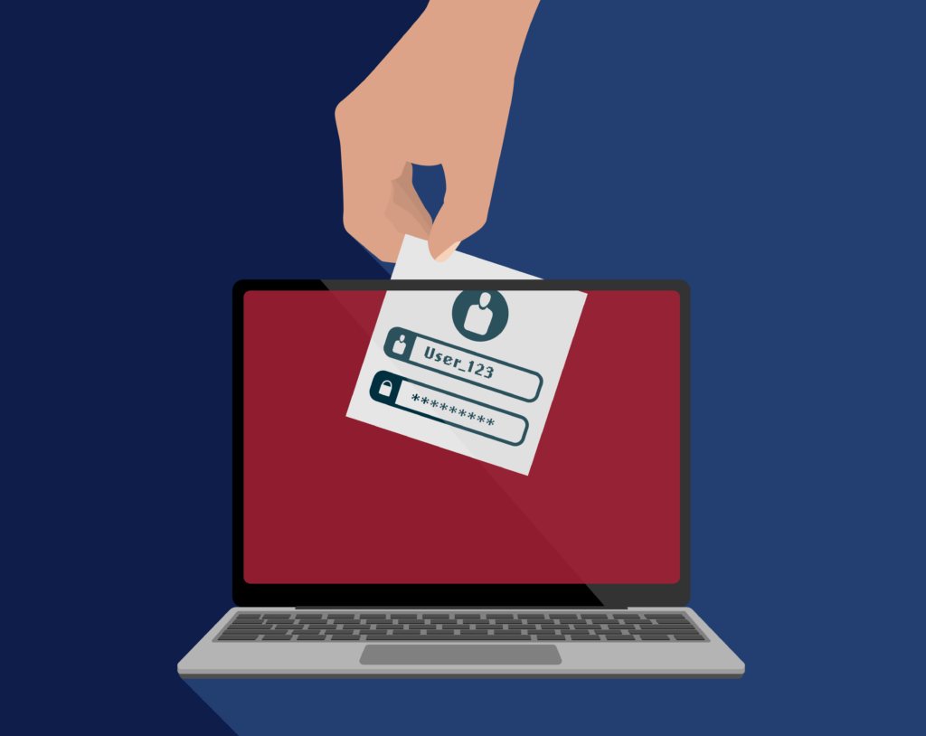 image of hand removing data from a laptop screen, meant to symbolize data breaches.